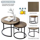 GUANGHONG Nesting Coffee Table Set of 2, Round Coffee Table w/Wood Grain Top, Modern Living Room Table with Sturdy Metal Frame, Industrial End Table Side Tables for Small Space Apartment (Black) GUANGHONG