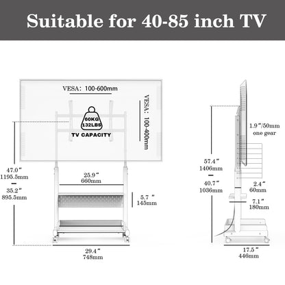 FITUEYES Rolling Floor TV Stand Mount for 40-85 Inch Large LCD/LED TVs TV Cart Heavy Duty Hold Up to 132 lbs Mobile Corner Stand with Mount for LCD/LED Flat Curved Screens with Wooden Large S - WoodArtSupply