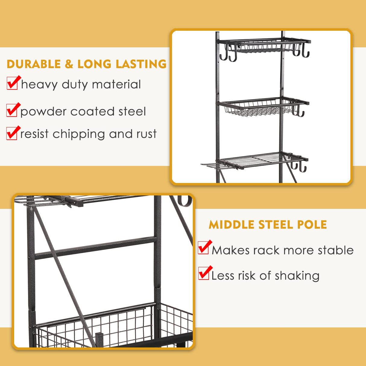 Snail 4-Tier Garage Sports Equipment Storage Organizer Sports Ball Storage Rolling Cart with Basket and Hooks Lockable Sports Ball Cage Storage Rack for Garages, Playgroup, Gym and Schools, Black Snail