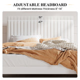 SHA CERLIN Queen Upholstered Platform Bed Frame with Vertical Channel Tufted Velvet Fabric Adjustable Headboard, Wooden Slats Support, Mattress Foundation, Box Spring Optional, White SHA CERLIN