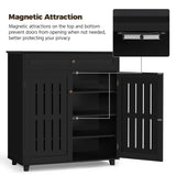 Yaheetech Shoe Cabinet, 4-Tier Shoe Storage Cabinet with Drawer & Adjustable Shelves, Wooden Shoe Rack Organizer with Louvered Doors for Entryway, Hallway, Bedroom, Closet, Living Room, Black Yaheetech