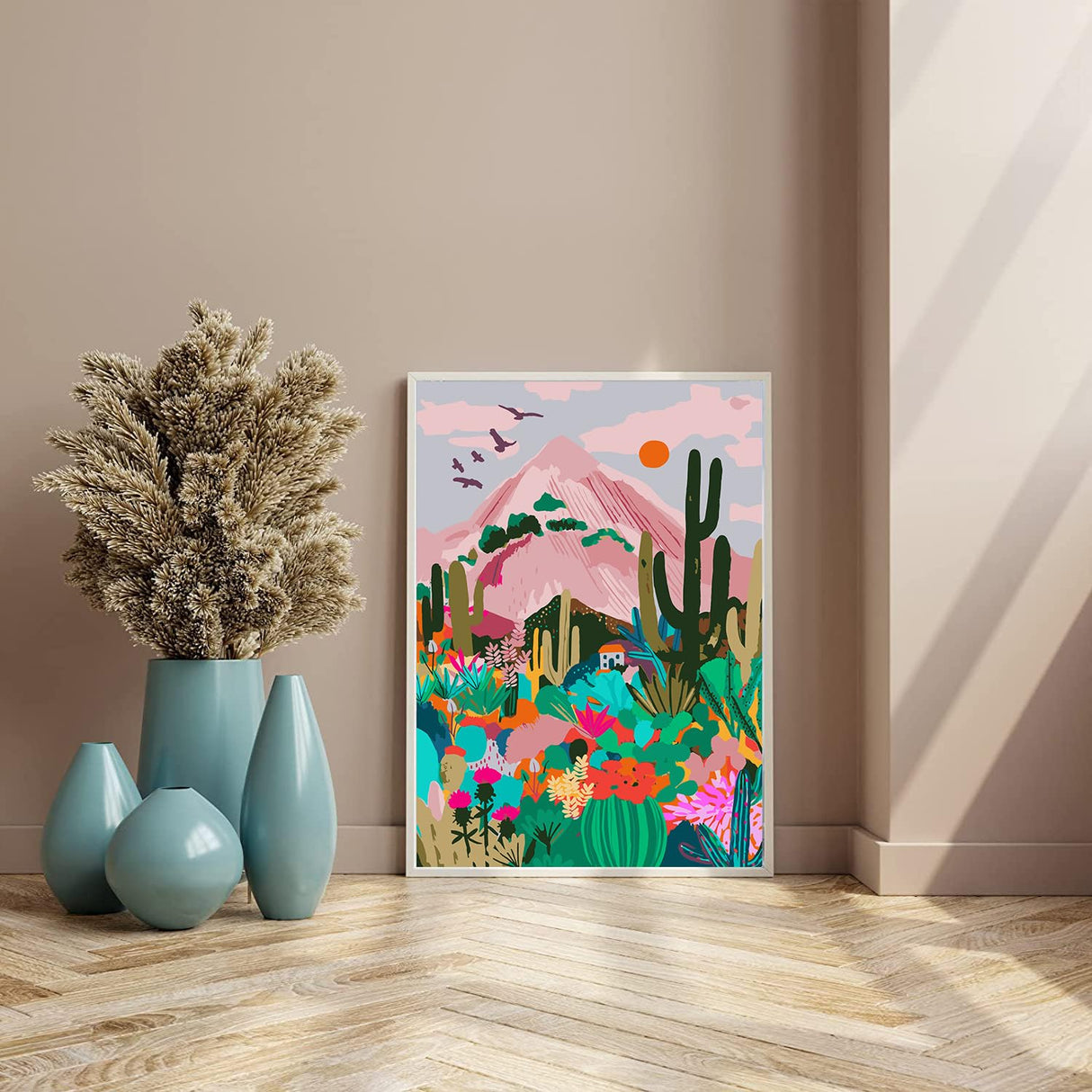 Jethami 2 Pack Paint by Numbers for Adults Beginner, Mountains Sunset Plant Landscape DIY Canvas Art Kit for Relaxation 16x20 in Jethami