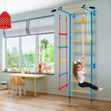 Costzon 5 in 1 Climbing Toys for Toddlers, Indoor Kids Gym for Exercise, Steel Ladder Wall Set with Wall Ladder, Pull-up Bar, Climbing Rope and Gymnastic Rings, Climber Ladder Toys Boys Girls Gift Costzon