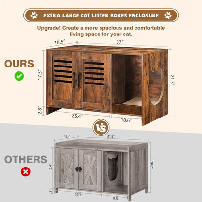 Zerbuger Large Wooden Cat Litter Box Enclosure, Hidden Dog Proof Litter Box with Cat Scratch Pad, Cat Washroom Cabinet, Cat House 37" L x 18.5" D x 21.3" H, Rustic Brown