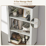 Vabches Farmhouse Bookshelf with Storage Cabinet, 70" Tall Bookcase with Adjustable Shelves and Drawers, 3 Tier Wood Display Storage Cabinet with Doors for Home Office, Living Room, Rustic White Vabches