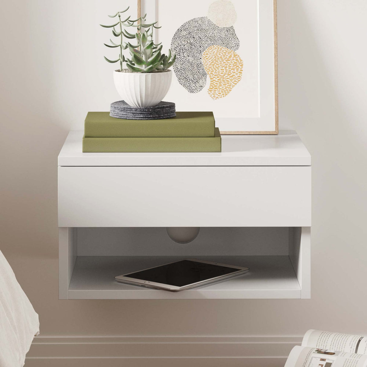 Nathan James Jackson Modern Floating Bedside Nightstand with Drawer, 1, White Nathan James