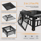 Flamaker Outdoor Fire Pit 32 Inch Patio Square Metal Firepit with Cover Poker & Grate Wood Burning Fireplace Backyard Stove for Outside Heating Camping Flamaker