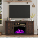 AMERLIFE Fireplace TV Stand with Sliding Barn Door for TVs up to 73", Farmhouse 63" Fireplace Entertainment Center with Storage Cabinets/Adjustable Shelves, Reclaimed Barnwood AMERLIFE