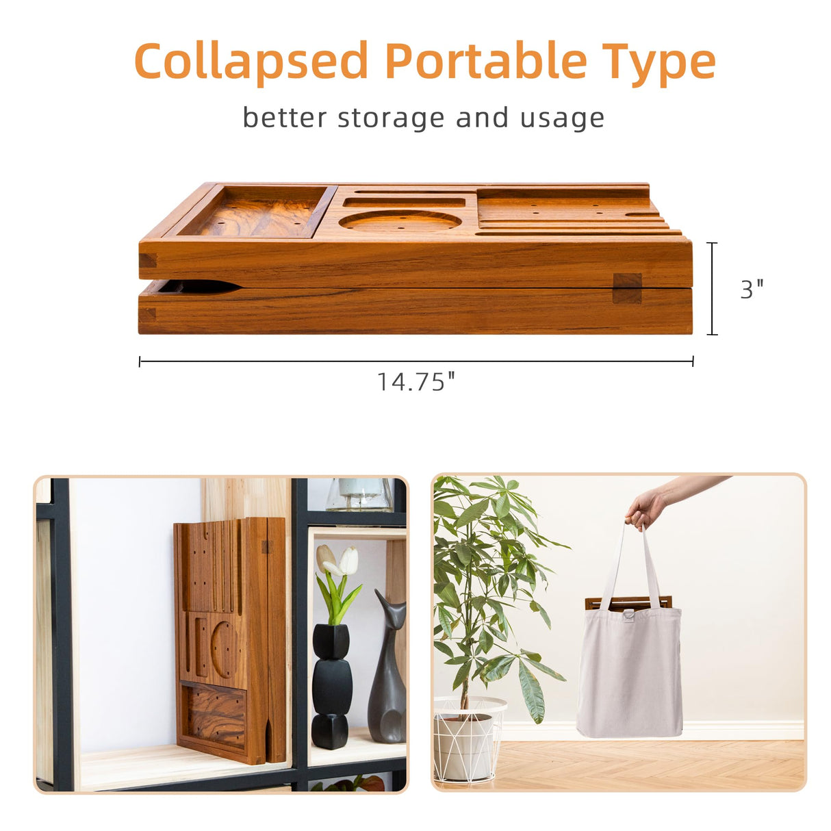 Flyjoe Luxury Teak Bathtub Tray - Foldable Bath Caddy with Expandable Handles, Wine Glass & Phone Holder, Book Stand - Enhance Home Spa Experience with Natural Material - Relaxing & Reading FLYJOE