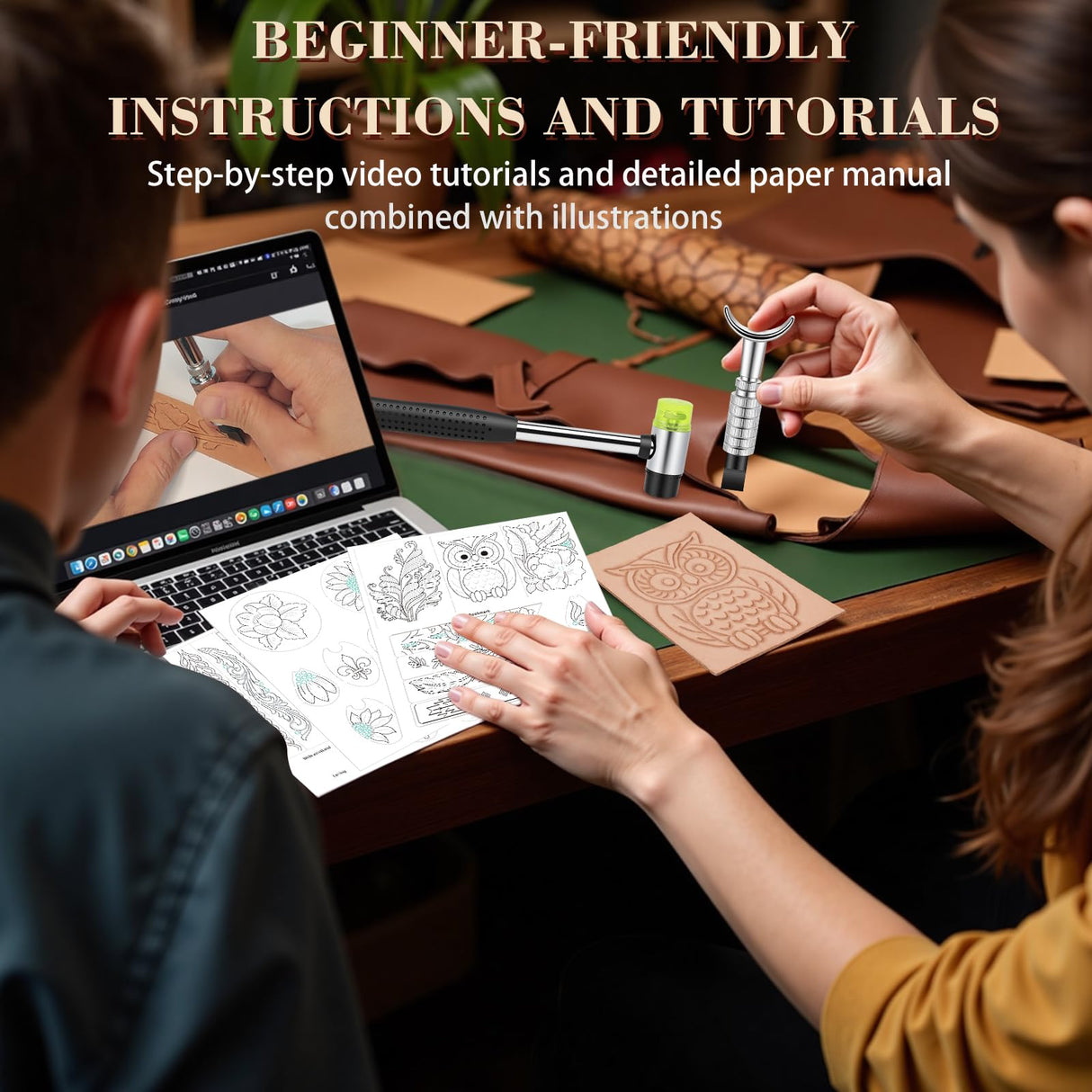 UHAPEER 88PCS Leather Crafting Kit: Leather Working Tools and Supplies for Adult, with Stamping Dyeing Carving Tools, Video Tutorial for Beginners to DIY Earring Wallet Keychain Wristband UHAPEER