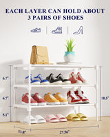 Kitsure Shoe Rack - Non-Woven Shoe Rack Shelf, Shoe Organizer for Closet, Entryway, Garage & Corridor, Stackable Shoe Shelves, 27.5" Wide - 3 Tier, White Kitsure