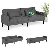 CHYMSUN 82" Convertible Futon Sofa Bed, Comfy Fabric Folding Sleeper Couch Bed w/USB & Adjustable Backrest, 3 in 1 Modern Foldable Recliner Loveseat Futons for Living Room, Apartment, Office (Grey) CHYMSUN