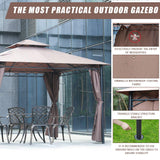 FDW Canopy Tent Gazebo 10' X 13' Grill Gazebo for Patios BBQ Outdoor Patio Large Garden Top Gazebo with Sidewall Party Tent Brown FDW