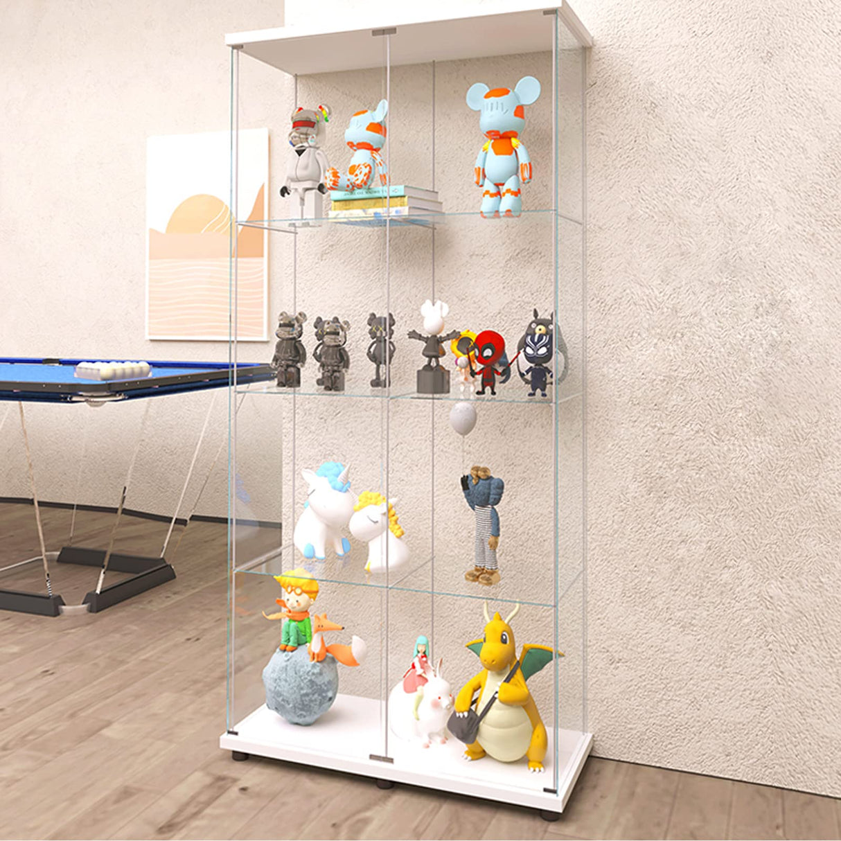 Zacis Modern 4-Tier Glass Display Cabinet with Doors - Stylish Floor Standing Curio for Living Room and Bedroom Zacis