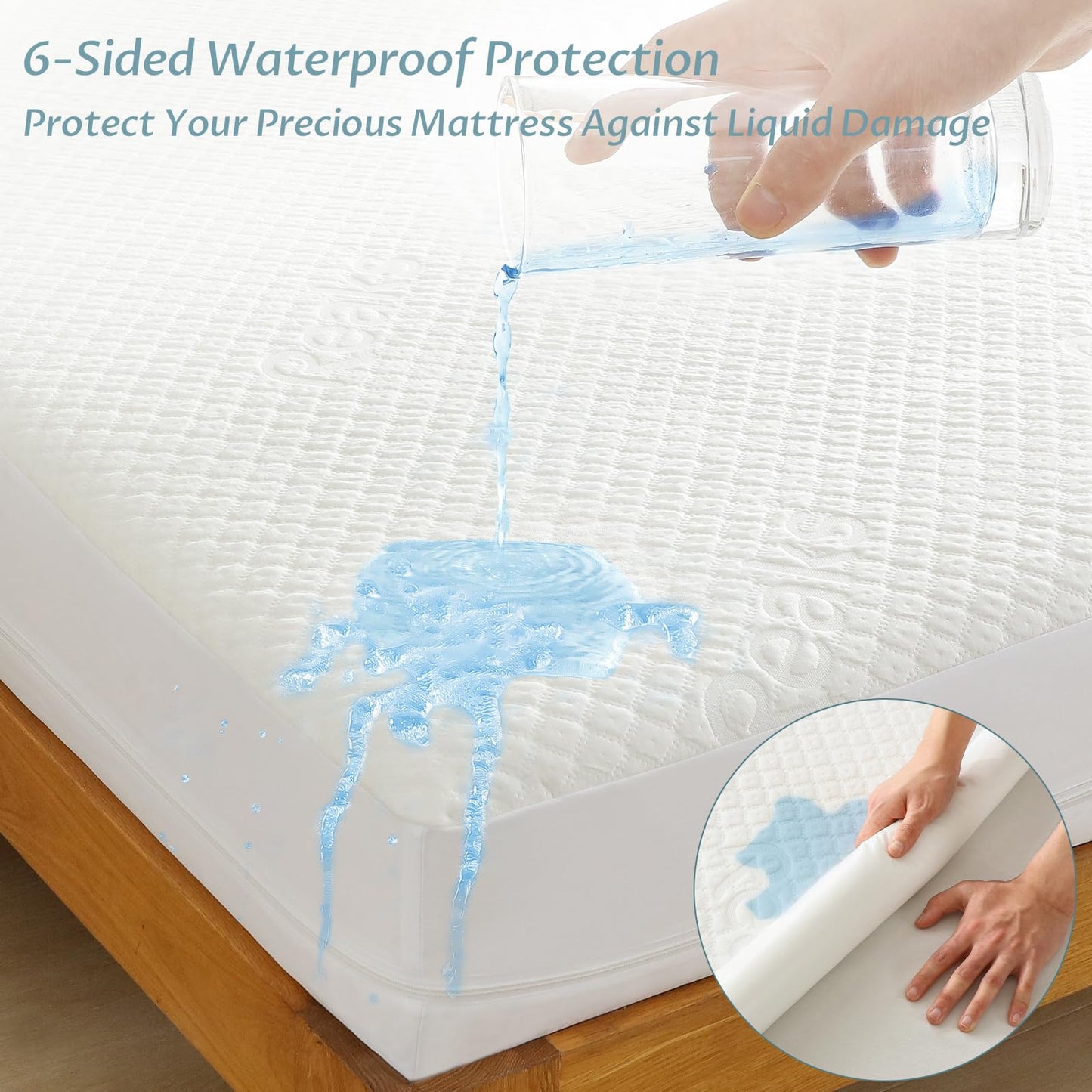 King Size Bamboo Rayon Mattress Protector with Zipper - 100% Waterproof Zippered Mattress Cover - Soft & Cooling Noiseless Bed Mattress Covers - Top Removable Mattress Encasement 13-15" Deep