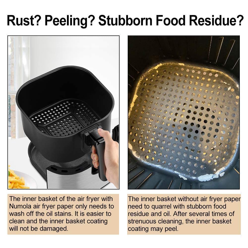 Numola Air Fryer Parchment Paper Liners, 100 Pcs Air Fryer Disposable Paper Liner for 3.4-7QT Air Fryer, 8 Inch Safe Air Fryer Paper, Non-stick Steamer Liner for Microwave, Steaming Basket Numola