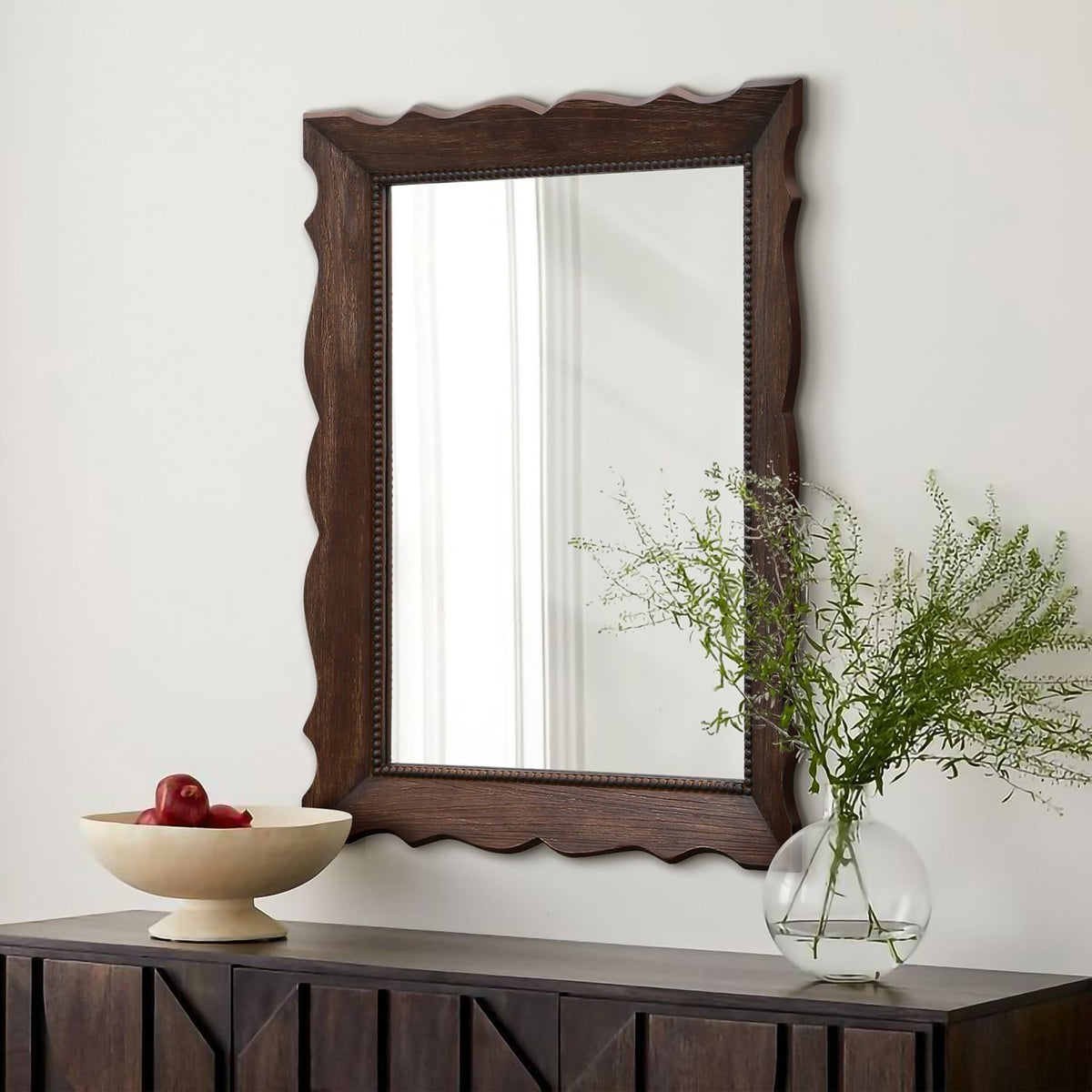 Besdomus Rustic Wooden Framed Mirror: 32" x 24" Dark Brown Wood Bathroom Mirrors for Wall - Vertical or Horizontal Hanging for Bathroom/Vanity/Entryway - Ideal for Farmhouse Style Lovers Besdomus