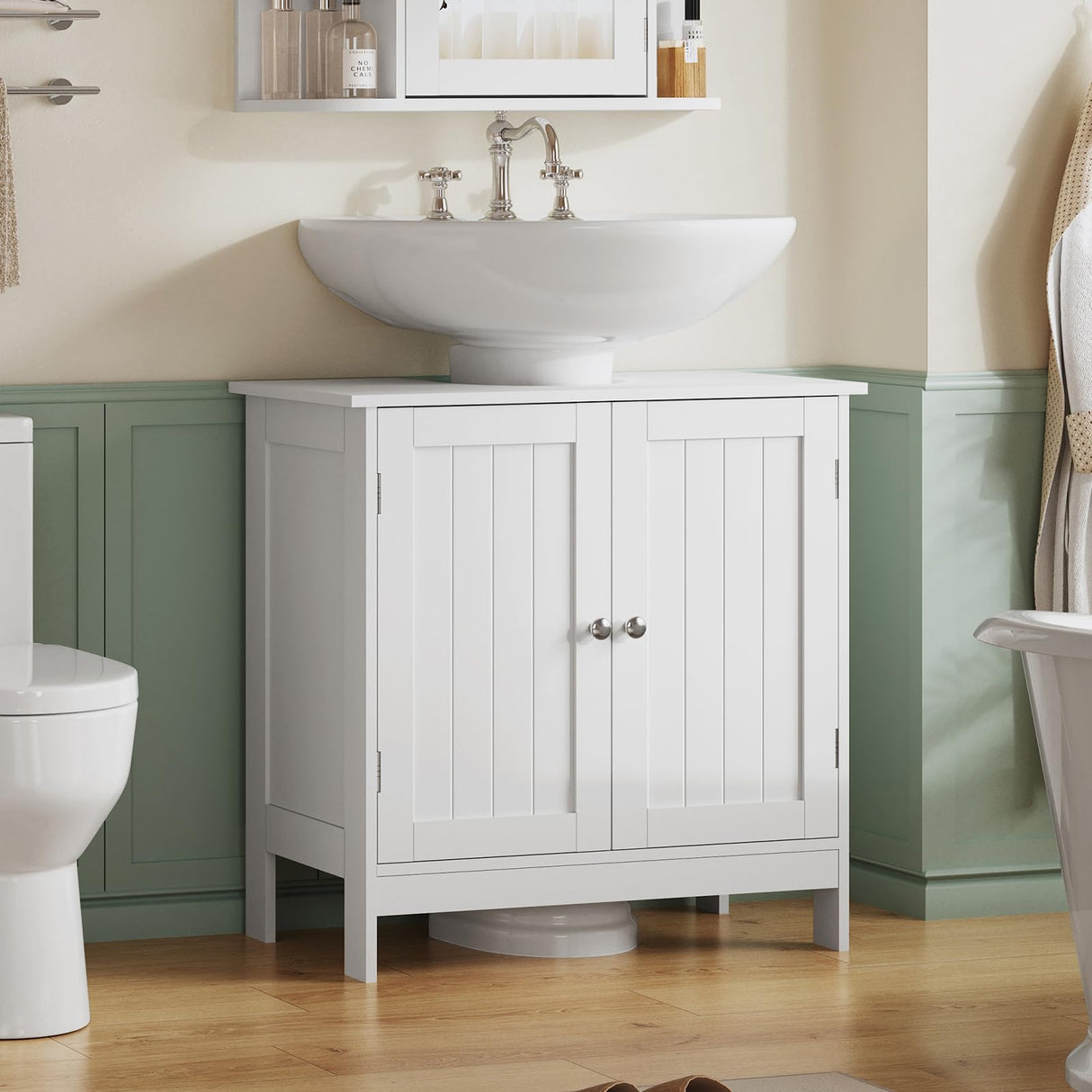 TEENFON Pedestal Sink Storage Cabinet, Under Sink Cabinet with 2 Doors & Shelf, Under Bathroom Sink Cabinet, Pedestal Sink Storage for Bathroom, White TEENFON