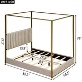 XD Designs Queen Canopy Platform Bed with Upholstered Tufted Headboard in Beige XD Designs