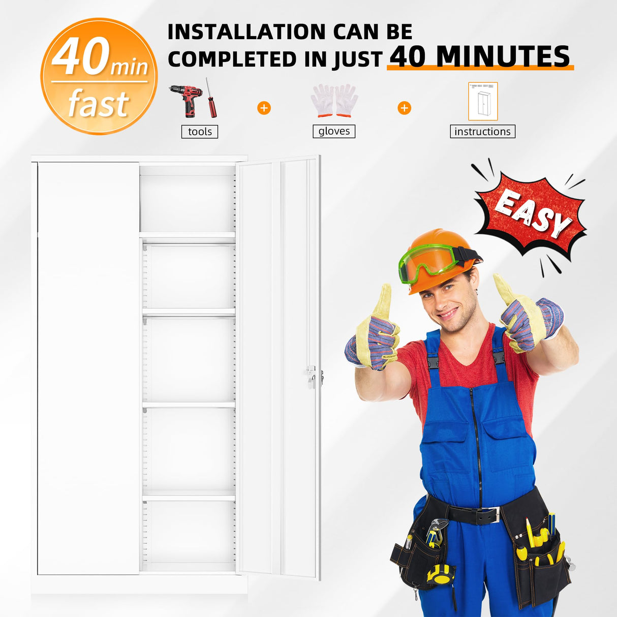 INTERGREAT Metal Wardrobe Closet, 72" White Locking Storage Wardrobe Cabinet with Doors and Shelves, Tall Steel Clothes Storage for Office, Home, School, Gym INTERGREAT