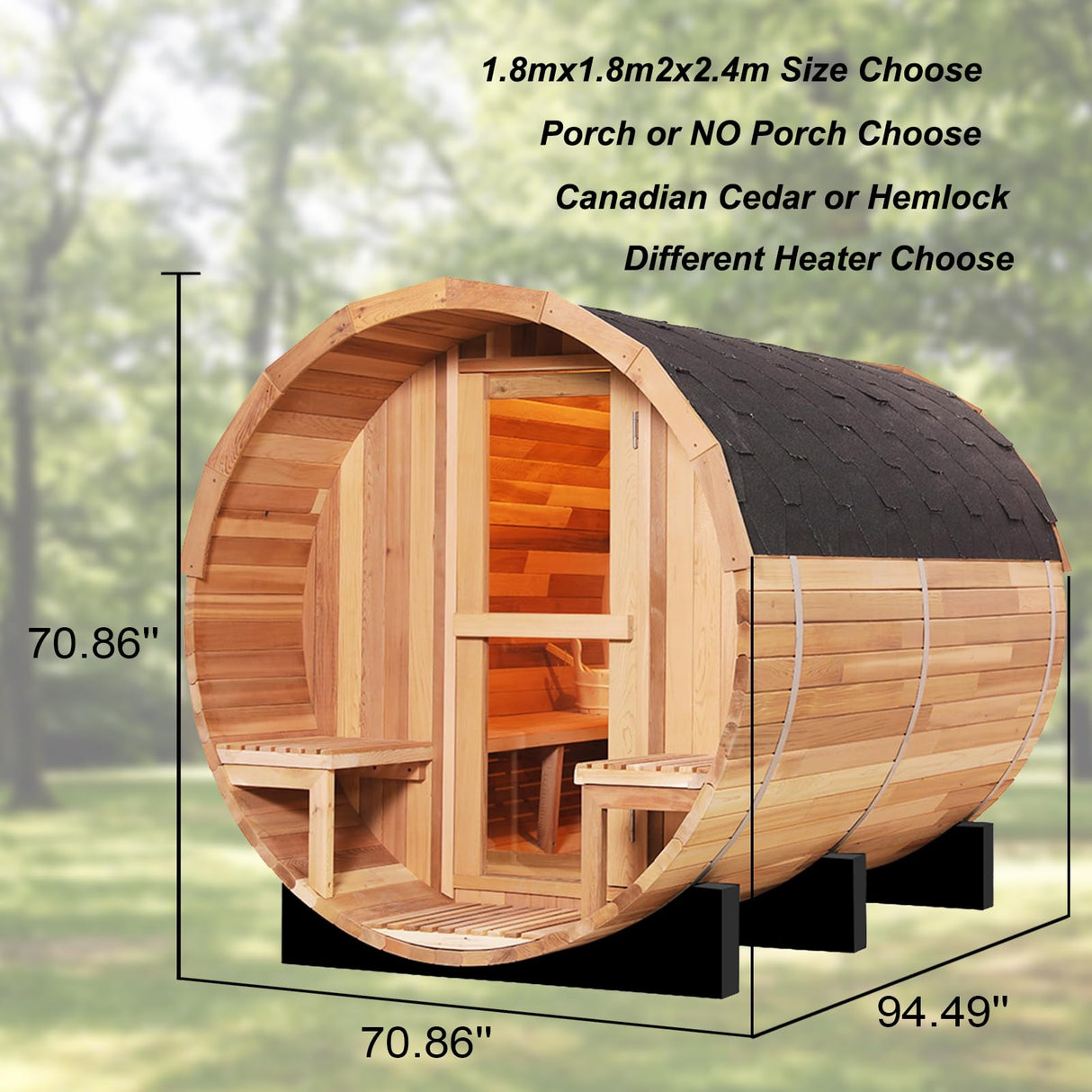 DUTHSS Customize Outdoor Barrel Sauna Rooms with Porch,4-6 Person Wooden Steam Sauna with 6000kw Electric Stove Tempered Glass Sauna Stone Sauna Kits Duthss