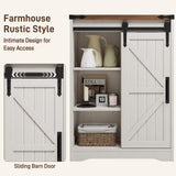 Farmhouse Bathroom Floor Storage Cabinet with 4 Drawers, Bathroom Cabinet with Sliding Door, Rustic Storage Organizer for Kitchen, Living Room, Rustic Style, White Halitaa