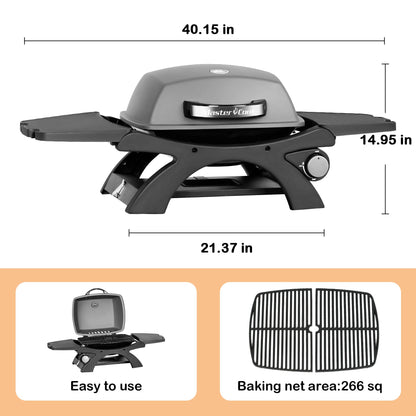 MASTER COOK Tabletop Gas Grill, 11500 BTU Portable Propane Grill Outdoor with Removable Side Shelves for BBQ Camping Patio Backyard