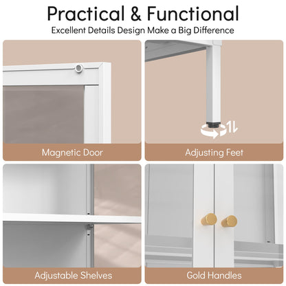 Polup Glass Display Cabinet with Doors and Shelves, White Curio Cabinet with 3 Side Tempered Glass, 66 Inch Tall Display Case for Collectibles, Metal Storage Cabinet for Living Room, Assemble Required