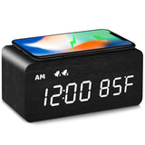 MOSITO Digital Wooden Alarm Clock with Wireless Charging, 0-100% Dimmer, Dual Alarm, Weekday/Weekend Mode, Snooze, Wood LED Clocks for Bedroom, Bedside, Desk, Kids (Black) MOSITO