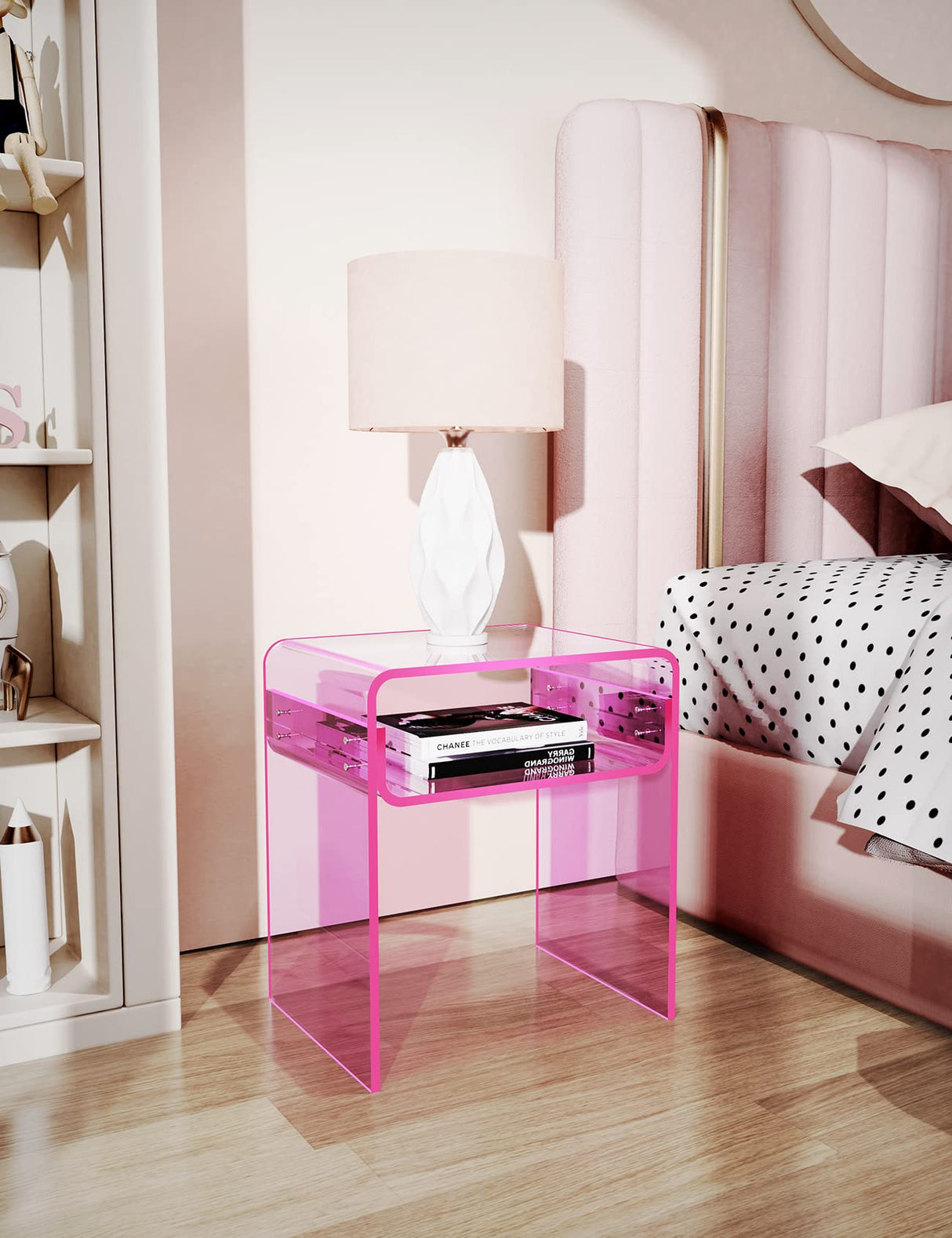 solaround Clear Acrylic End Table 2-Tier Bedside nightstand for Living Room Bedroom Home Decor (Pink) solaround