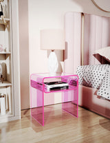 solaround Clear Acrylic End Table 2-Tier Bedside nightstand for Living Room Bedroom Home Decor (Pink) solaround