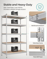 SONGMICS 5-Tier Storage Shelves, Set of 2 Garage Storage, Boltless Assembly, Adjustable Shelving Units, 23.6 x 47.2 x 70.9 Inches, Load 1929 lb Each, Shed Warehouse Basement, Silver UGLR600E02 SONGMICS