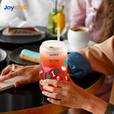 Joyclub 8 Pack Sublimation Glass Cups Blanks with Bamboo Lid 16 OZ Frosted Glass Beer Cans Mason Jar for Iced Coffee Juice Soda Drinks Joyclub