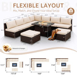 NICESOUL 10 Piece Patio Furniture Sectional Set with Fire Pit Propane/Natural Gas Convertible, 29.3'' High Back Deep Wide Outdoor Couch, 9 Seater Oversized High-End Wicker Conversation Sofas, Brown NICESOUL