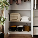 FUFU&GAGA Wardrobe Closet Collection with Doors, Modern White Bedroom Armoire System with Gold Handles, Modern Clothes Storage Cabinet with Drawers, Shelves, Hanging Rods, 79.1”W x 19.3”D x 74.8”H FUFU&GAGA