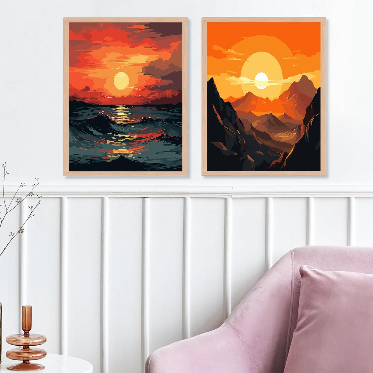 ZXQL 2 Pack Sunset Lake Mountains Paint by Numbers Kit for Adults Beginners, 16" W x 20 L Paint by Numbers for Adults Rolled up Canvas for Painting Home Decor Creative Wall Art with Nice Gift Box ZXQL