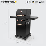 Permasteel 2-Burner Propane Gas Grill, BBQ Grill with Foldable Side Tables & Tool Hooks, Perfect for Outdoor Cooking, Patio & Garden, Black/Copper Permasteel
