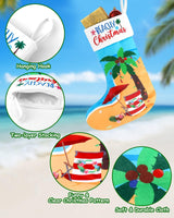 Vansolinne Beach Christmas Stockings 3 Pack 11'' x 17'' Coastal Christmas Decorations Funny Tree Hanging Ornament Bag Fireplace Hanging Soft Large Plush Socks with Santa Flamingo Palms Xmas Gifts Vansolinne