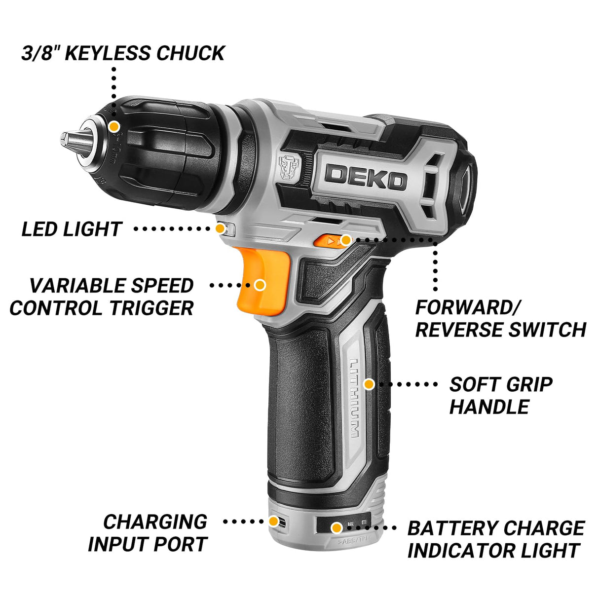 Cordless Drill: DEKO PRO 12V Power Battery Drill Set with Small Electric Drills and 3/8-inch Keyless Chuck with Portable Tool Set Gift Box DEKOPRO