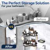YASONIC Corner Adhesive Shower Caddy, with Soap Holder and 12 Hooks, Rustproof Stainless Steel Bathroom Organizer, No Drilling Wall Mounted Rack, Black, 3-Pack YASONIC