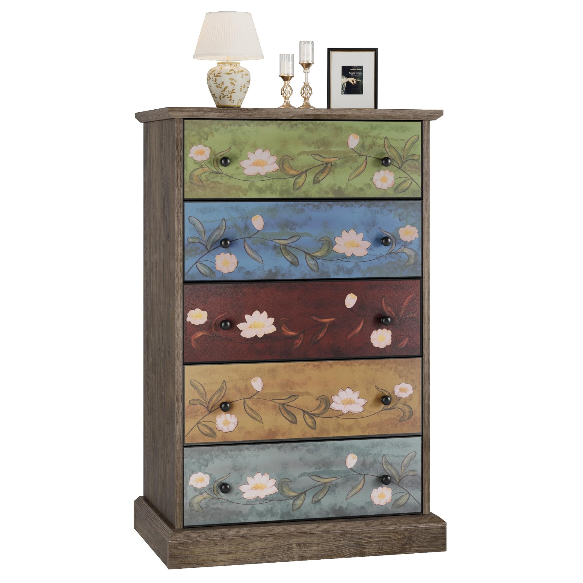 finetones 5 Drawer Dresser, Wood Dresser Boho Dresser Chest of Drawers, Tall Dresser with Large Storage Space, 16.3D x 23.6W x 39.4H Inch Wood Dresser Accent Dresser for Home Office - WoodArtSupply