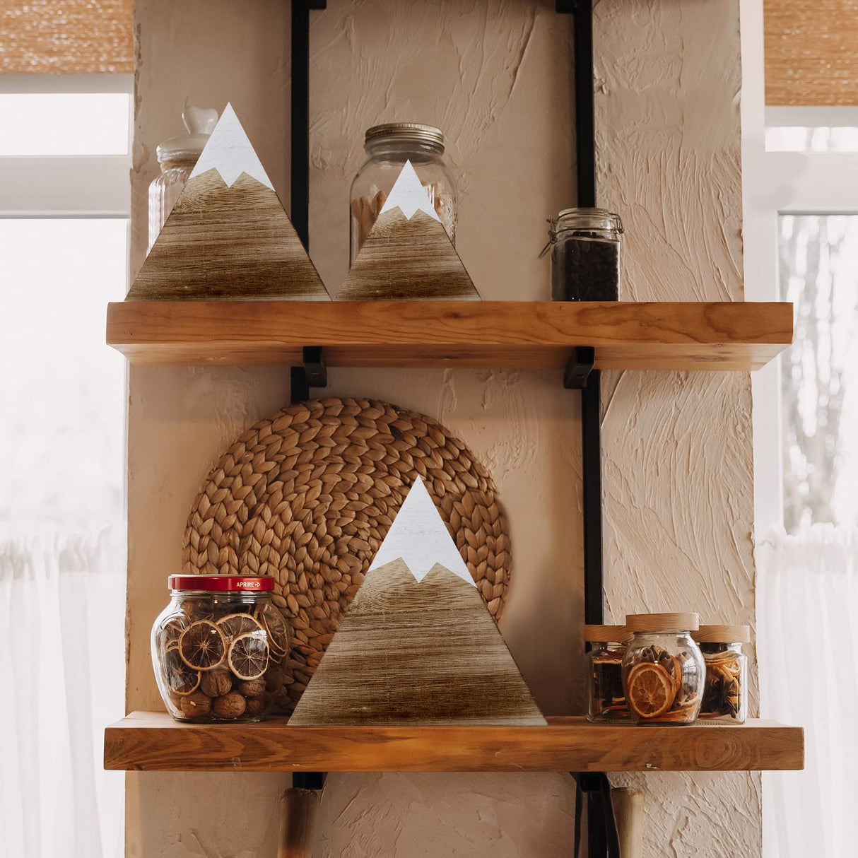 Maitys 3 Pcs 3 Size Mountain Shelf Decor Mountain Wooden Sign Farmhouse Wood Adventure Sign Woodland Nursery Decor Travel Table Centerpiece for Home(Dark Brown) Maitys