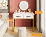 Casaottima 32 Inch Small Dressing Vanity Desk with 2 Drawers & Headphone Hook, Makeup Vanity Desk for Bedroom Without Mirror,Modern Space-Saving Design for Small Spaces White-Gold Casaottima