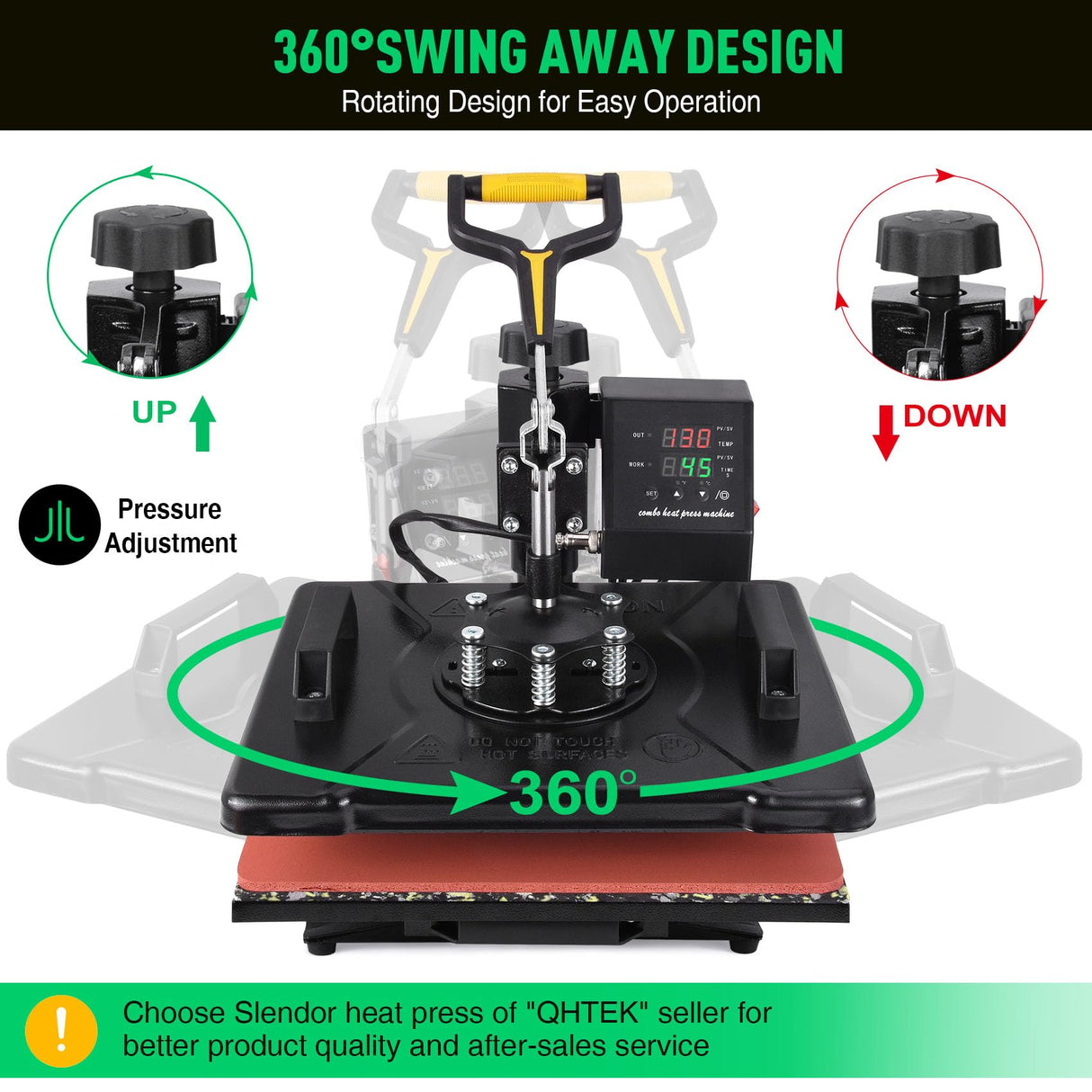 Slendor 5 in 1 Heat Press Machine 12x15 inch 360-Degree Swing Away Digital T Shirt Pressing Machine Multifunction Heat Transfer Sublimation Combo for T Shirts Mugs Hat Plate Cap Slendor