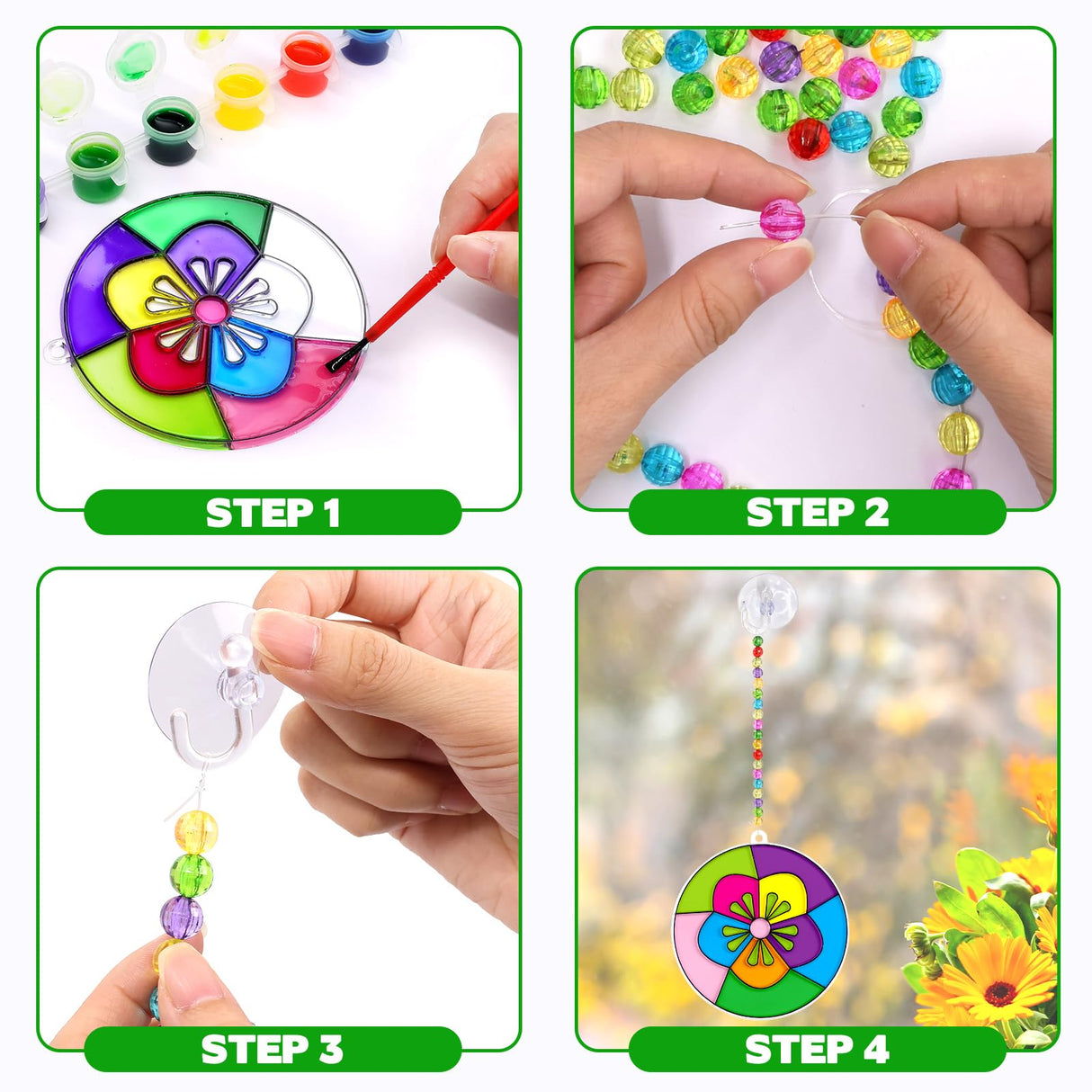 WorldBazaar Summer Flower Suncatchers Crafts for Kids 24 Sets DIY Window Painting Art Suncatchers Decoration Christmas Birthday Wedding Party Supplies WorldBazaar