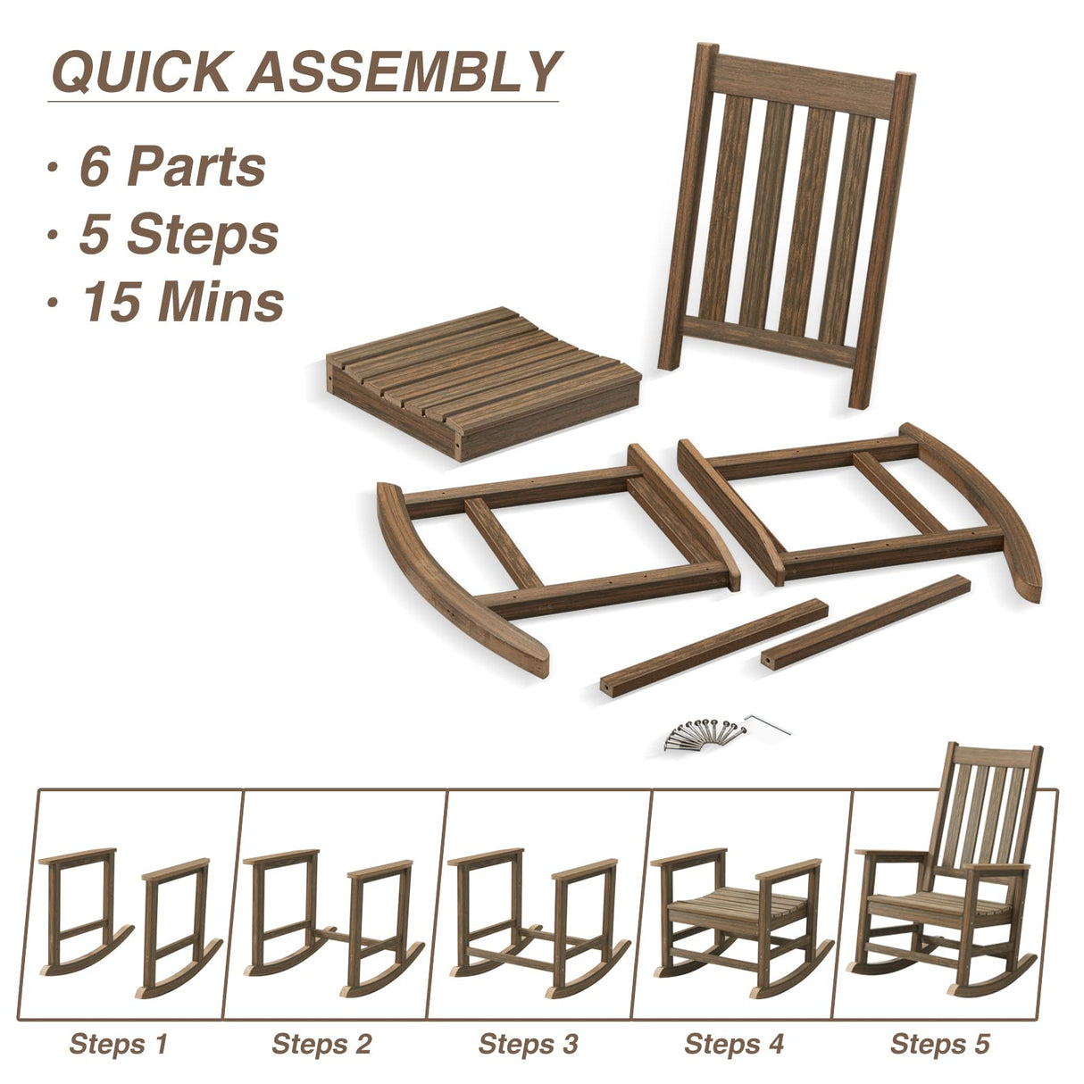 ACUEL Rocking Chair Outdoor, HDPE Oversized Patio Rocking Chairs, Weather Resistant, 350lbs Heavy Duty Porch Rocker with High Back for Backyard, Fire Pit, Garden and Indoor (Light Brown) ACUEL