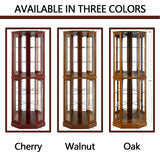 Lighted Curio Cabinet Corner Display Case for Living Room, China Hutch with Tempered Glass Doors and Shelves, Wooden Accent Cabinet, Bar and Liquor Storage Area(E26 light bulb not included) (Walnut) Majnesvon