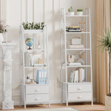 Furologee 4-Tier Ladder Shelf,Small Bookshelf with 2 Drawers,Vertical Bookcase Storage Rack Organizer,Display Bookshelves for Living Room,Bedroom,Bathroom,Home Office,Kitchen,White Furologee