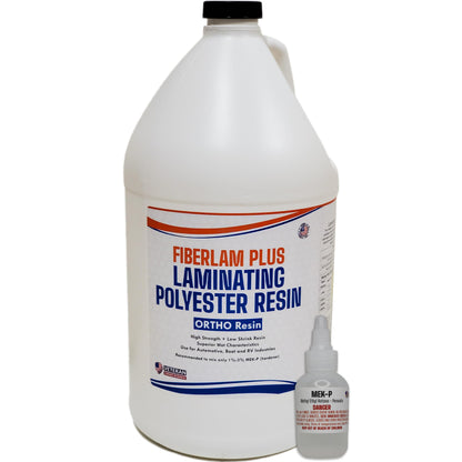 FIBERLAM Plus 1-10G Polyester Resin 1-10 Gallon +MEKP Hardener; Low Viscosity Coating for Laminating Fiberglass mat/Biaxle/Cloth; Boat/RV/Automotive/Canoe/Surfboard| Extended TACK Time (2 Gallon)