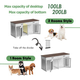 DAWNSPACES Furniture Style Dog Crate, 64.6 Inch Wooden Large Dog Kennel with Drawers & Divider, Indoor Dog House Furniture with Double Rooms for Medium Small Dogs, White DAWNSPACES